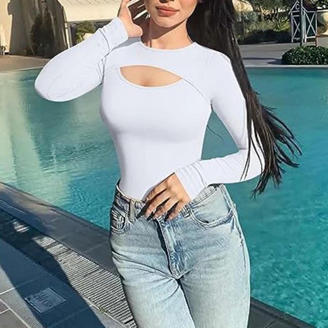 Sexy Long Sleeve O Neck Casual Bodysuit Women Body Tops White Black