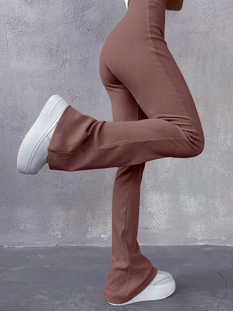 Women's Sexy Slim Pants Ribbed Solid Color Pants High Waisted Flared Pants