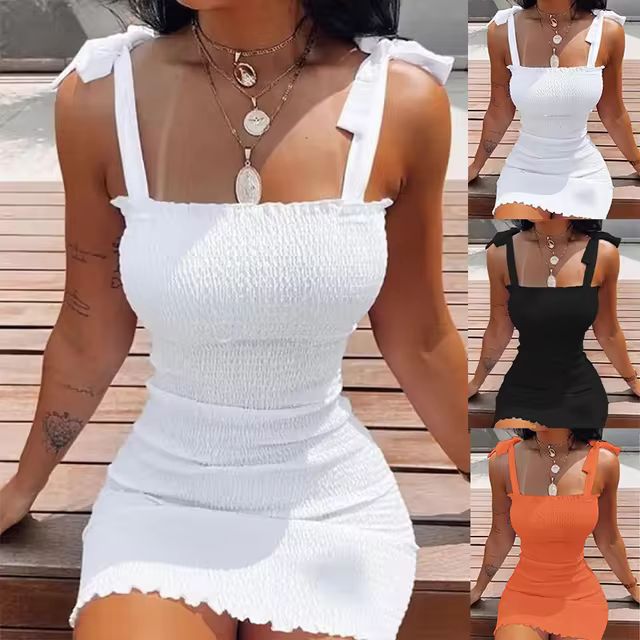 Trendy Solid Strap Short White Dresses Off Shoulder Sexy Skirt Pullover Sheath