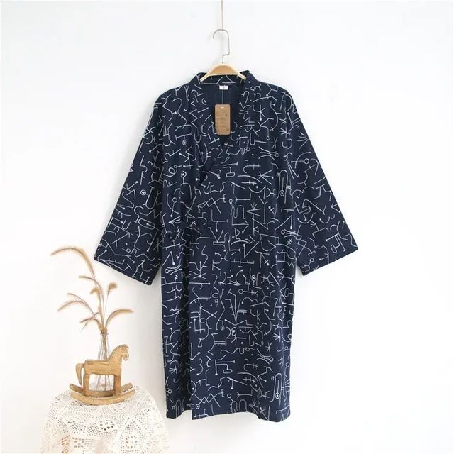 Men's Pajamas Robes Cotton Half Sleeve Blue White Colors Leaves Printing