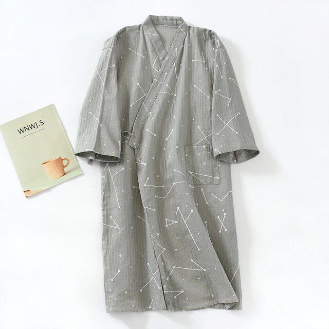 Men's Pajamas Robes Cotton Half Sleeve Blue White Colors Leaves Printing