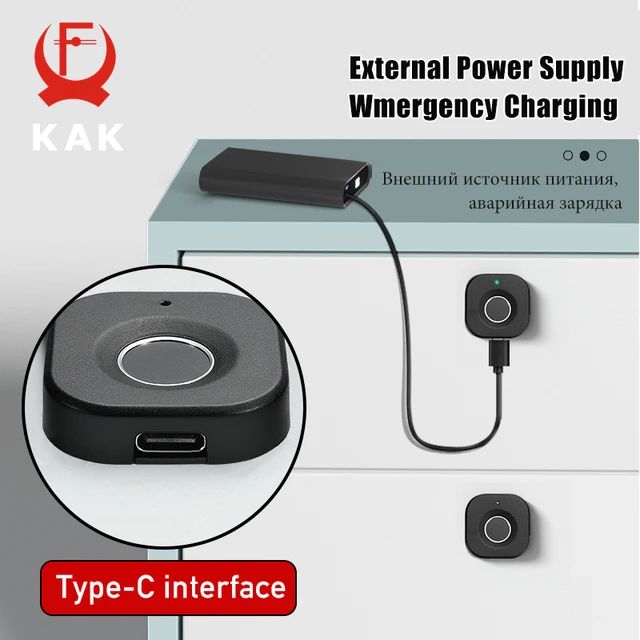 KAK Biometric Fingerprint Lock Black Keyless Cabinet Lock Smart Drawer Locks Anti-theft