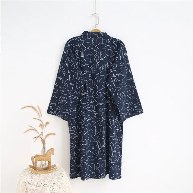 Men's Pajamas Robes Cotton Half Sleeve Blue White Colors Leaves Printing