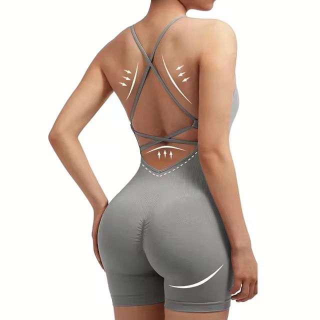 Women's Criss Cross Backless Cami Sports Romper Sleeveless Running Workout