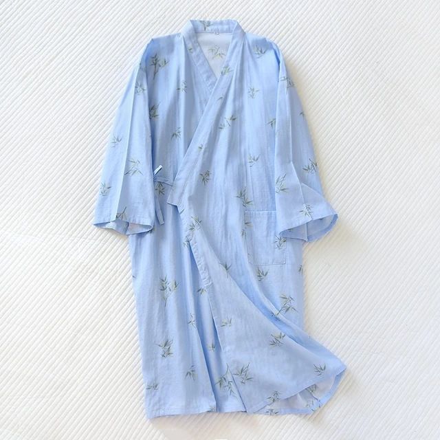 Men's Pajamas Robes Cotton Half Sleeve Blue White Colors Leaves Printing