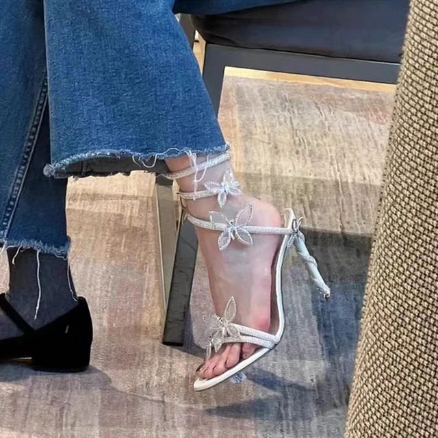 Luxury Crystal Embellished Butterfly Detail Women Sandals Sexy Coiled Strap