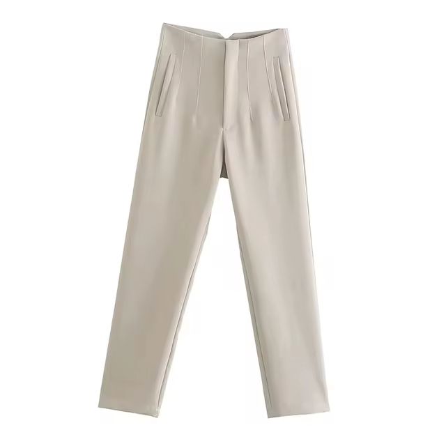 TRAF Women Fashion With Pockets Casual Basic Solid Pants Vintage High Waist