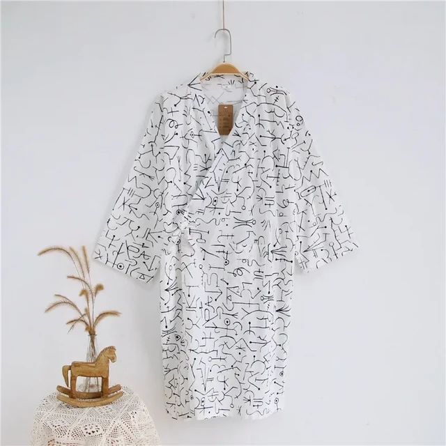Men's Pajamas Robes Cotton Half Sleeve Blue White Colors Leaves Printing