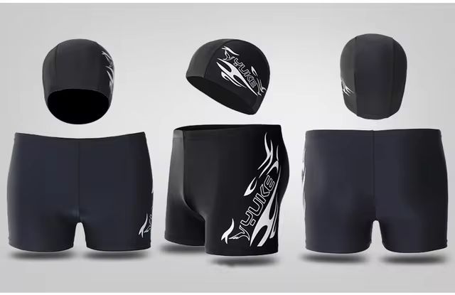 Men Print Cap Swimwear Comfort Adult Dry Quick Swimsuit Swimming Goggles Cap Set Men Swimwear
