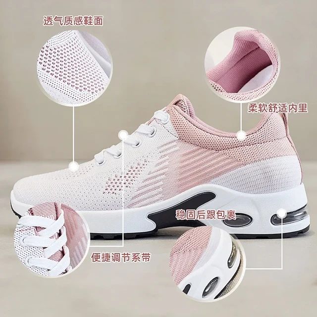 Breathable Lace-up Running Shoes for Women, Air Cushion Athletic Sneakers