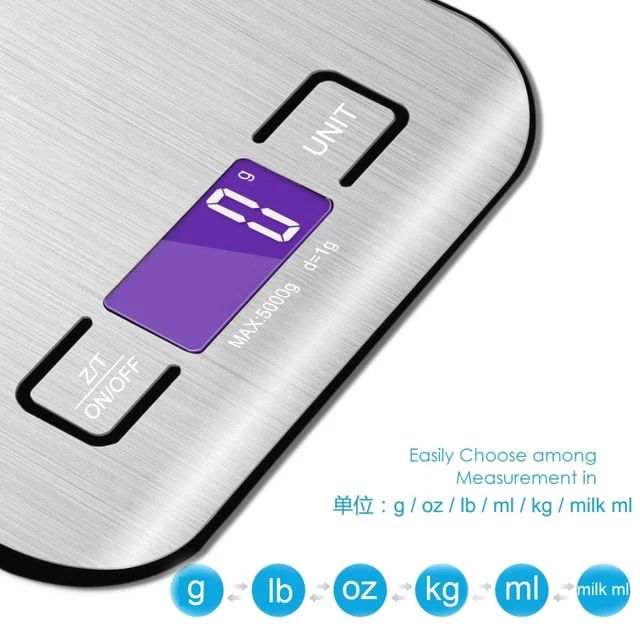 5/10KG Digital Kitchen Scale Stainless Steel Portable Kitchen Food Scale LED