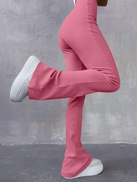 Women's Sexy Slim Pants Ribbed Solid Color Pants High Waisted Flared Pants