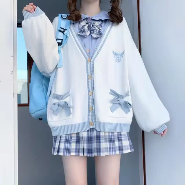 Autumn Winter Women Sweater Loose Japanese Style Sweet Knitted Cardigan Embroidery