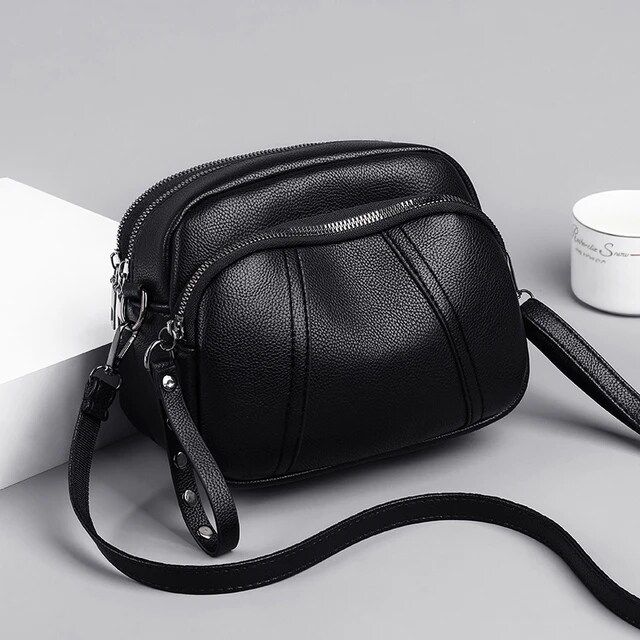 Solid Color Fashionable Rivet Zipper Women's Mobile Phone Bag Simple Soft