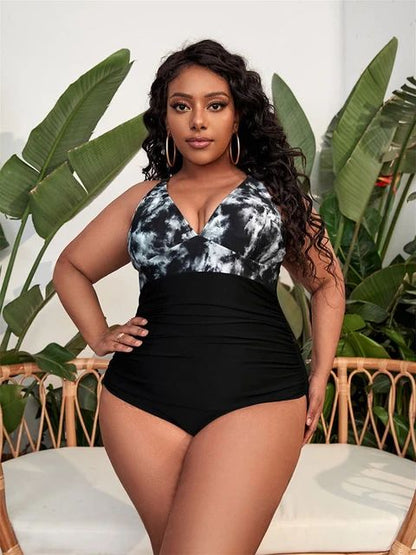 Plus Size Print Swimwear Women Large One Piece Strapped Swimsuit Lady