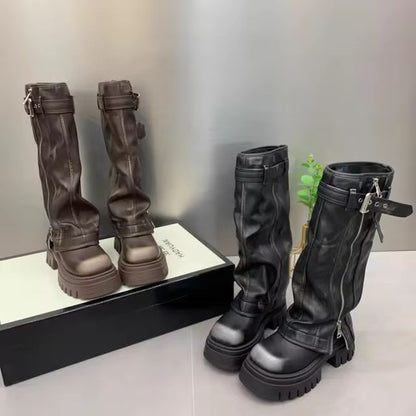 Autumn Winter Women Flats Heel Women Long Boots High Quality Leather