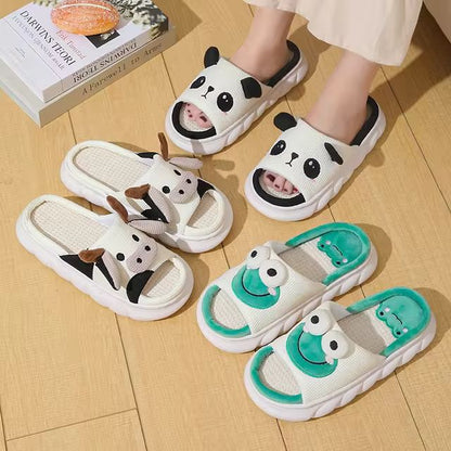 Cute Cartoon Cow Unisex Linen Slippers Spring Summer Slides Mule