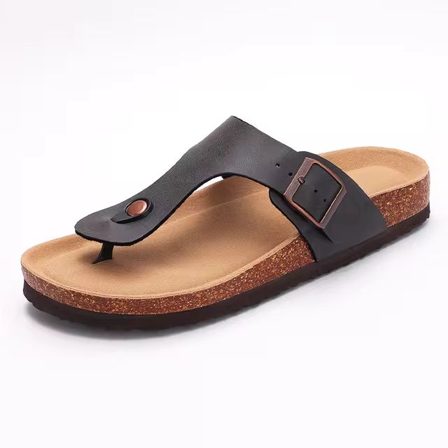 Comwarm 2024 Cork Flip Flops For Women Men Flats Sandals Leather Summer