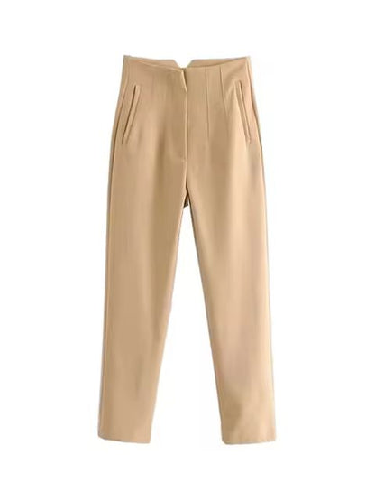 TRAF Women Fashion With Pockets Casual Basic Solid Pants Vintage High Waist