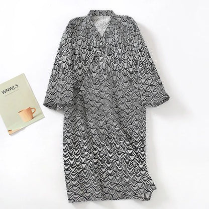 Men's Pajamas Robes Cotton Half Sleeve Blue White Colors Leaves Printing