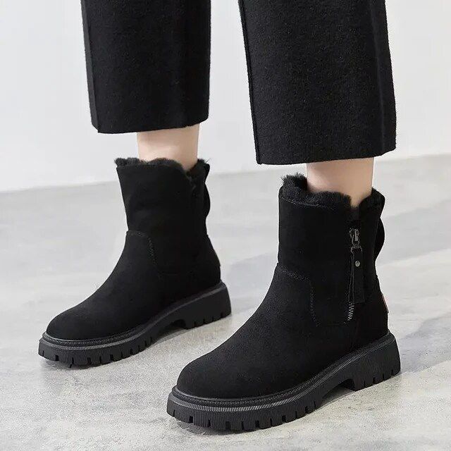 2024 Women's Snow Boots Winter Mid-Tube Plus Velvet Thickened Warm Cotton Shoes Fur Integrated