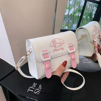 Sanrio Kawaii Hello Kitty My Melody Kuromi Cinnamoroll Square Shoulder Bags PU Cartoon
