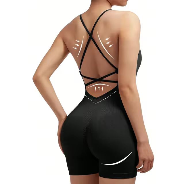 Women's Criss Cross Backless Cami Sports Romper Sleeveless Running Workout