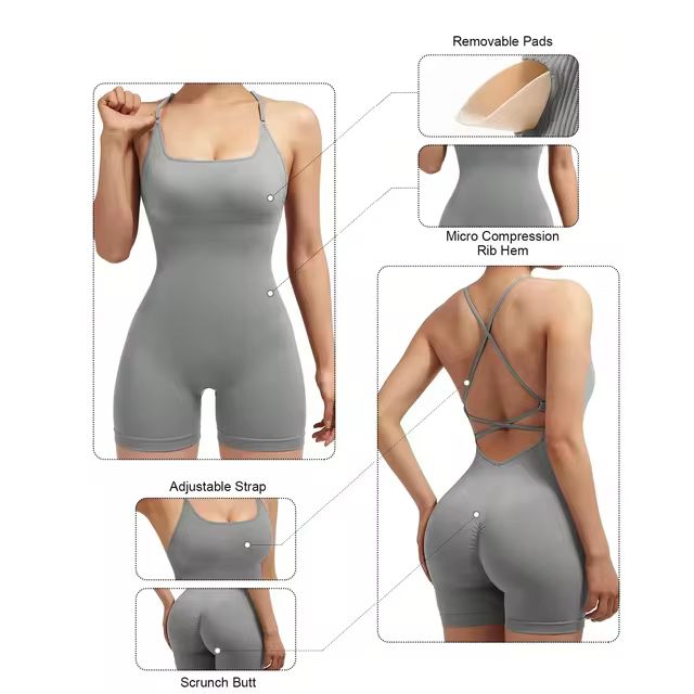 Women's Criss Cross Backless Cami Sports Romper Sleeveless Running Workout
