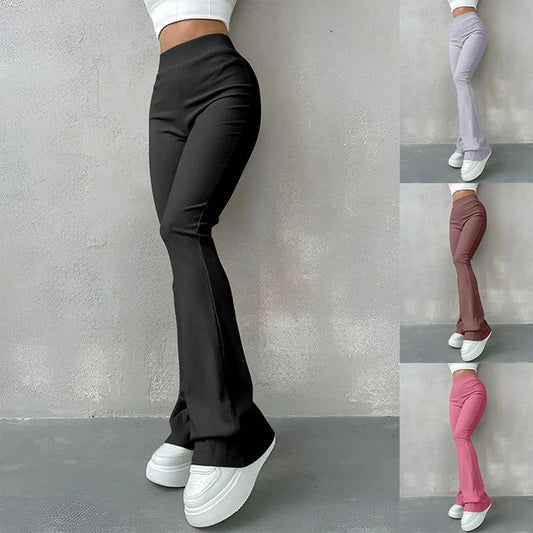 Women's Sexy Slim Pants Ribbed Solid Color Pants High Waisted Flared Pants