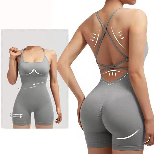 Women's Criss Cross Backless Cami Sports Romper Sleeveless Running Workout