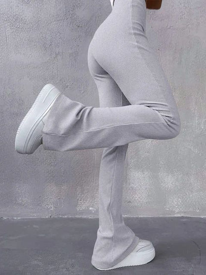 Women's Sexy Slim Pants Ribbed Solid Color Pants High Waisted Flared Pants