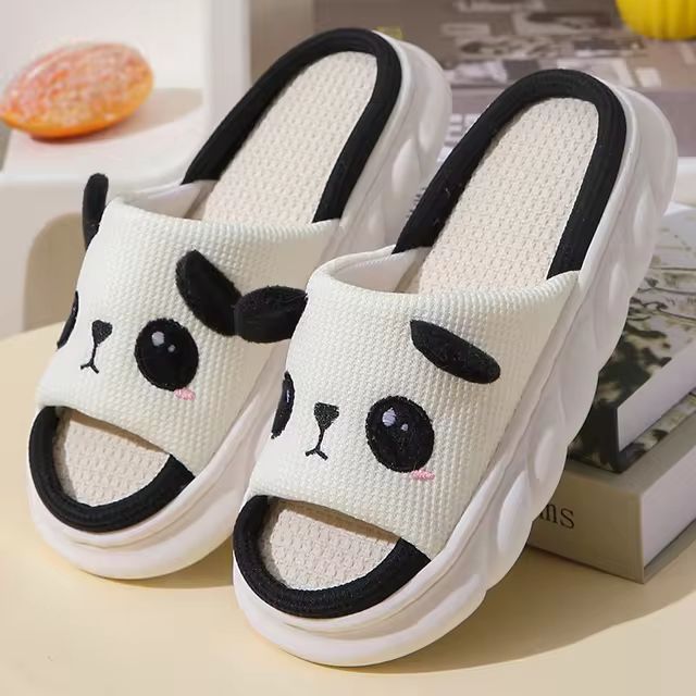 Cute Cartoon Cow Unisex Linen Slippers Spring Summer Slides Mule