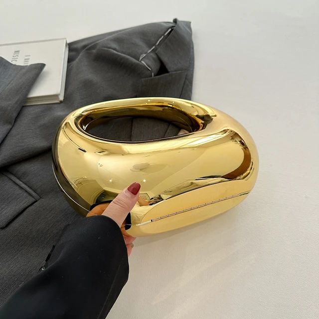 MOODS Golden Evening Handbag For Women PVC Wrist Bag Dinner Party Wedding