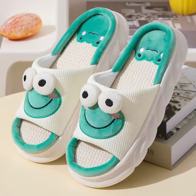 Cute Cartoon Cow Unisex Linen Slippers Spring Summer Slides Mule