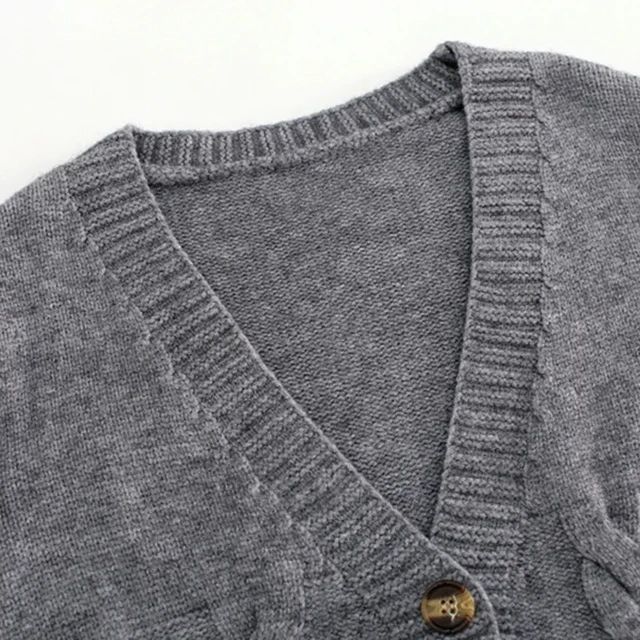 V Neck Cropped Cardigan Women Long Sleeve Twist Knitted Sweater Coats Autumn