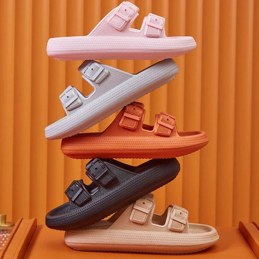Thick Platform Cloud Slippers Women Fashion Buckle Soft Sole Pillow Slides