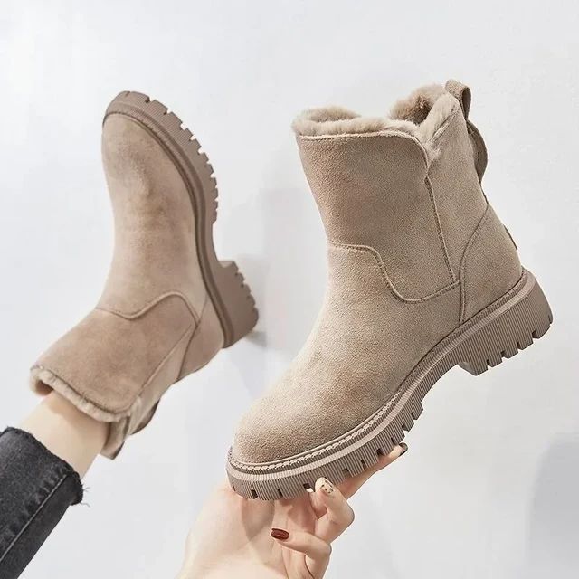 2024 Women's Snow Boots Winter Mid-Tube Plus Velvet Thickened Warm Cotton Shoes Fur Integrated