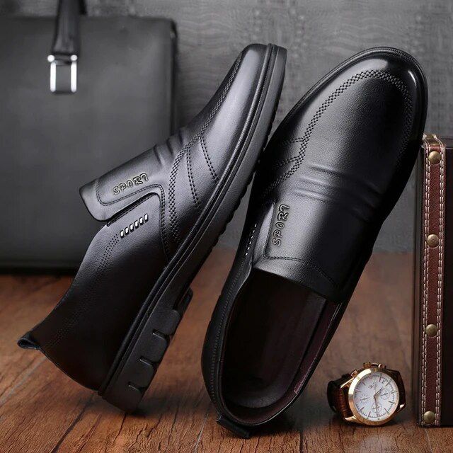 Man Sport Shoe Loafers Men Non-slip Leather Slip-on Black Driving Shoes