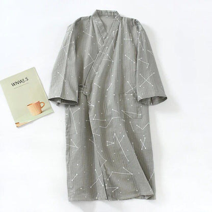 Men's Pajamas Robes Cotton Half Sleeve Blue White Colors Leaves Printing