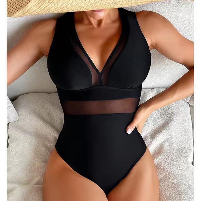 2024 Black Net Sexy One Piece Swimsuits Closed Women's Swimwear Push Up Swimming