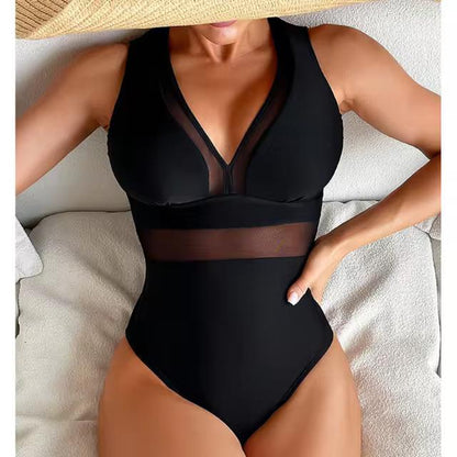 2024 Black Net Sexy One Piece Swimsuits Closed Women's Swimwear Push Up Swimming