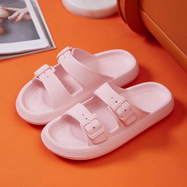Thick Platform Cloud Slippers Women Fashion Buckle Soft Sole Pillow Slides