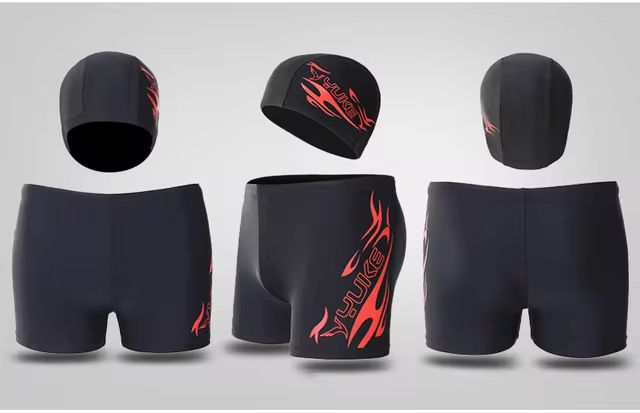 Men Print Cap Swimwear Comfort Adult Dry Quick Swimsuit Swimming Goggles Cap Set Men Swimwear