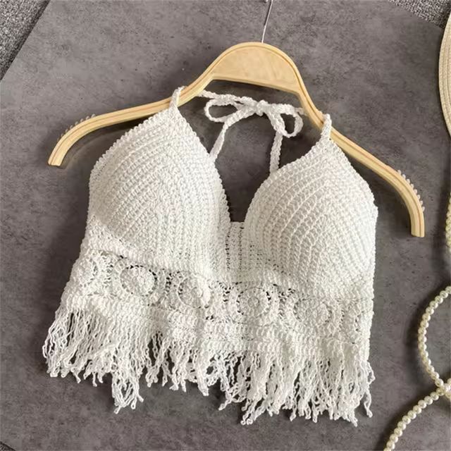 Sexy Knit Backless Short Crop Top for Women Lightweight Hollow Out Crochet