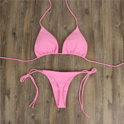 Summer Swimsuit Women Sexy Bikini Set Push-up Padded Bra Thong Two