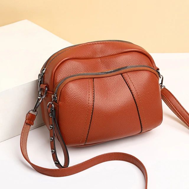 Solid Color Fashionable Rivet Zipper Women's Mobile Phone Bag Simple Soft