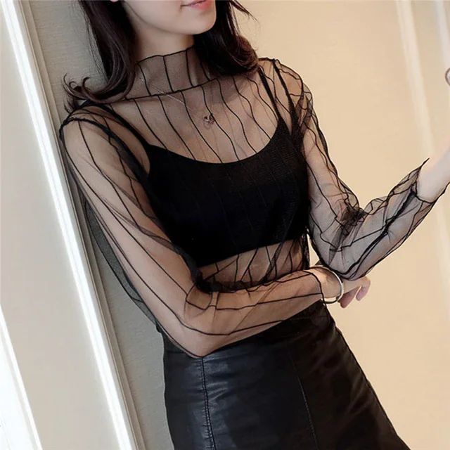 Transparent Shirt Women Sexy Harajuku Mesh Tops Net