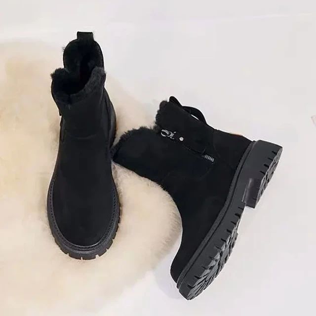 2024 Women's Snow Boots Winter Mid-Tube Plus Velvet Thickened Warm Cotton Shoes Fur Integrated