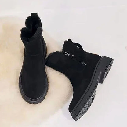2024 Women's Snow Boots Winter Mid-Tube Plus Velvet Thickened Warm Cotton Shoes Fur Integrated