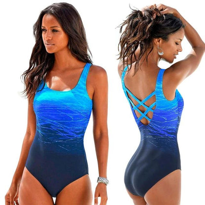 Mujer Mayo Push Up Swimwear Criss Cross Back One-piece Beach Bathing Suit